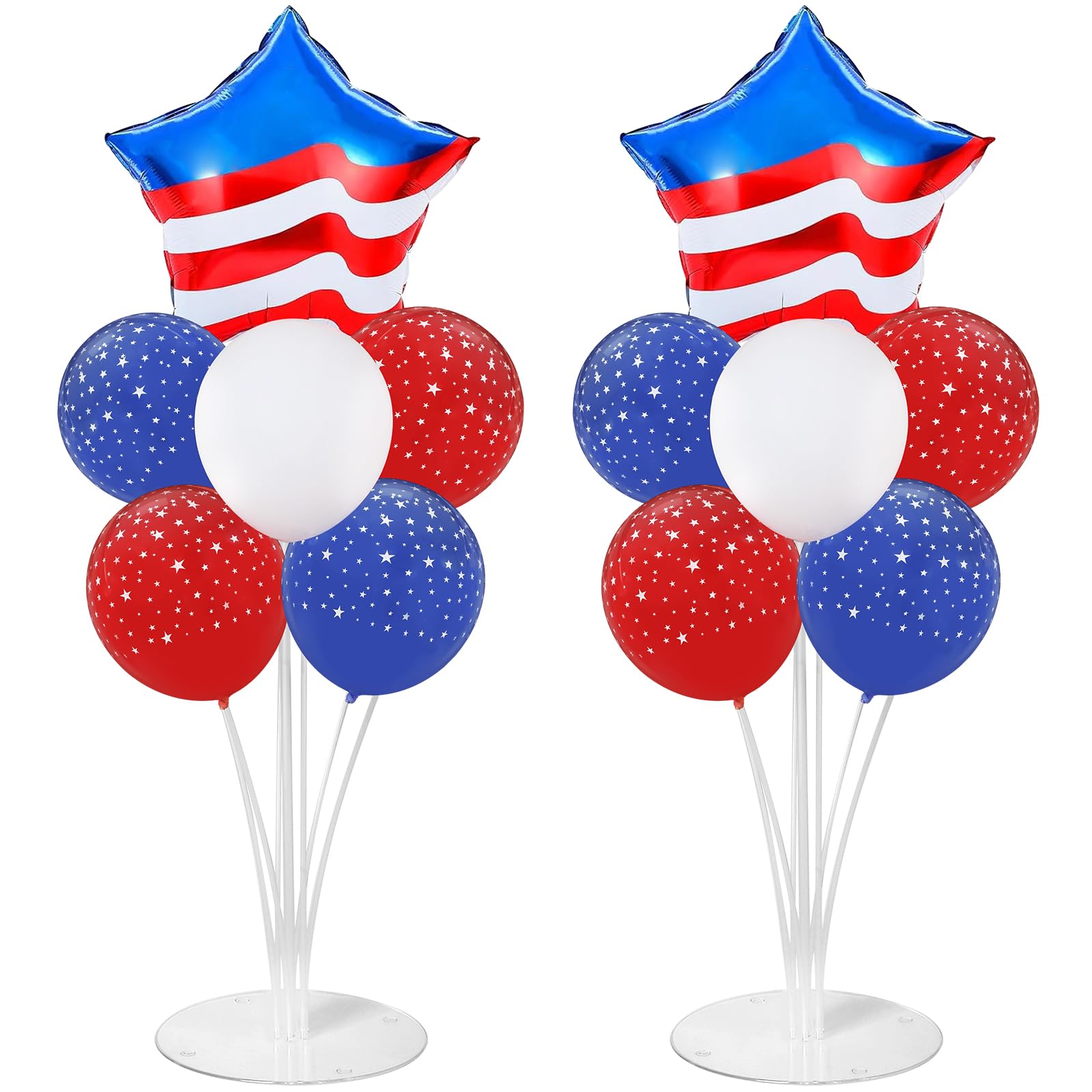 Photo 1 of 4th of July Balloons Stand Kit 2 Sets with 2 America Flag Star Foil Balloon Patriotic Red White and Blue Party Balloon Centerpiece for Tables for Memorial Day Party Independence Day Themed Decorations