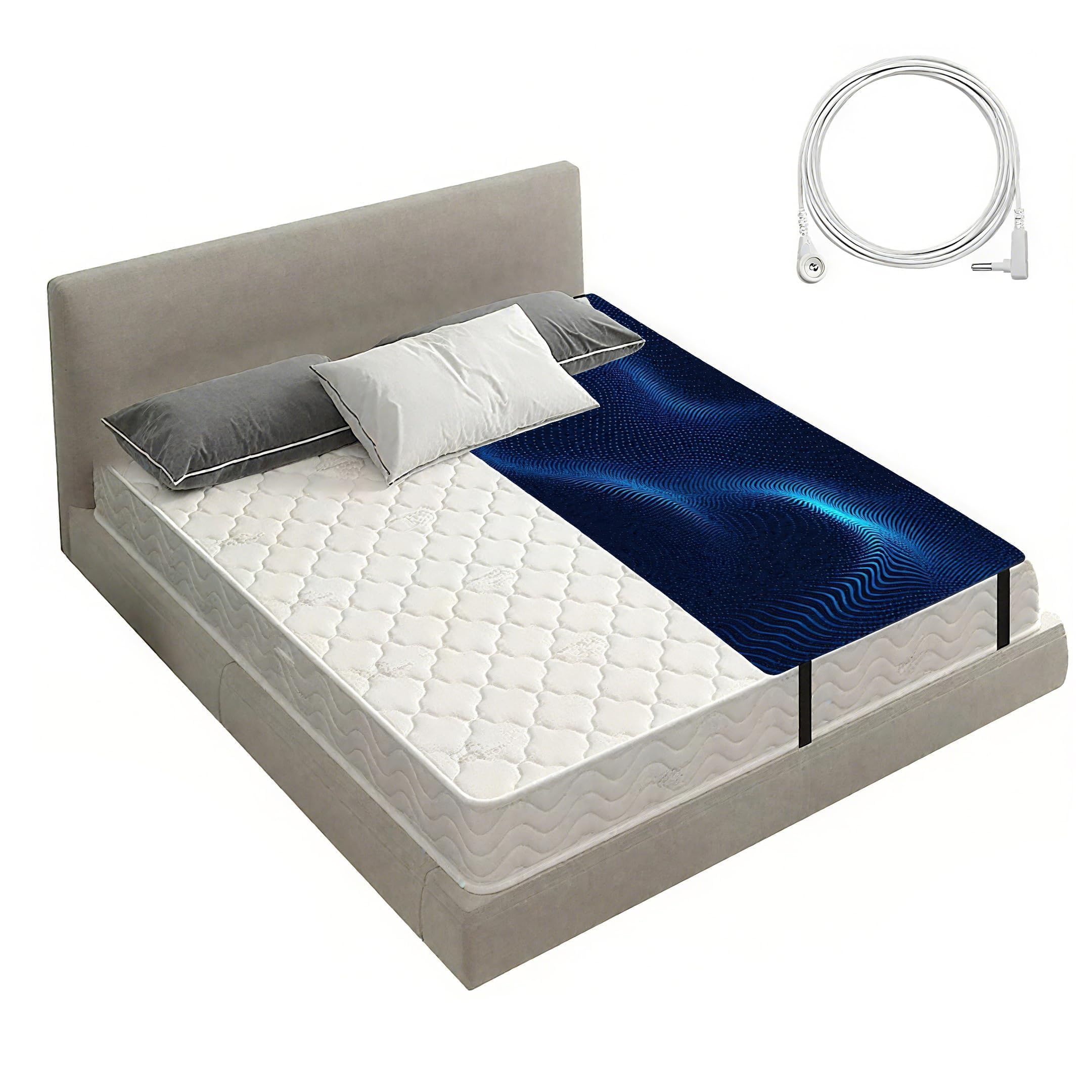 Photo 1 of Grounding Mat for Bed, Conductive Earthing Mat for Improve Sleep Relieve Stress, Premium PU Leather Anti-Slip Grounding Pad with Grounding Cord, 27" * 60", Black, Fits Full Size Bed