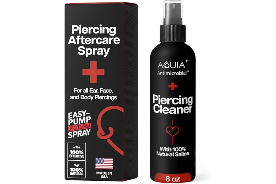 Piercing Aftercare Spray | Ear Piercing Cleaner 8oz | Saline Spray for Piercings; Saline Solution for Piercings; Aftercare of Pierced Ear, Septum, Belly, Nose, Body; Pierce Cleaner Salt Mist Solution