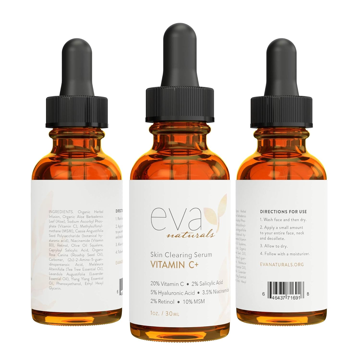 Vitamin C Serum Plus 2% Retinol, 3.5% Niacinamide, 5% Hyaluronic Acid, 2% Salicylic Acid, 10% MSM, 20% Vitamin C - Skin Clearing Serum - Anti-Aging Skin Repair, Supercharged Face Serum (1 oz): Beauty