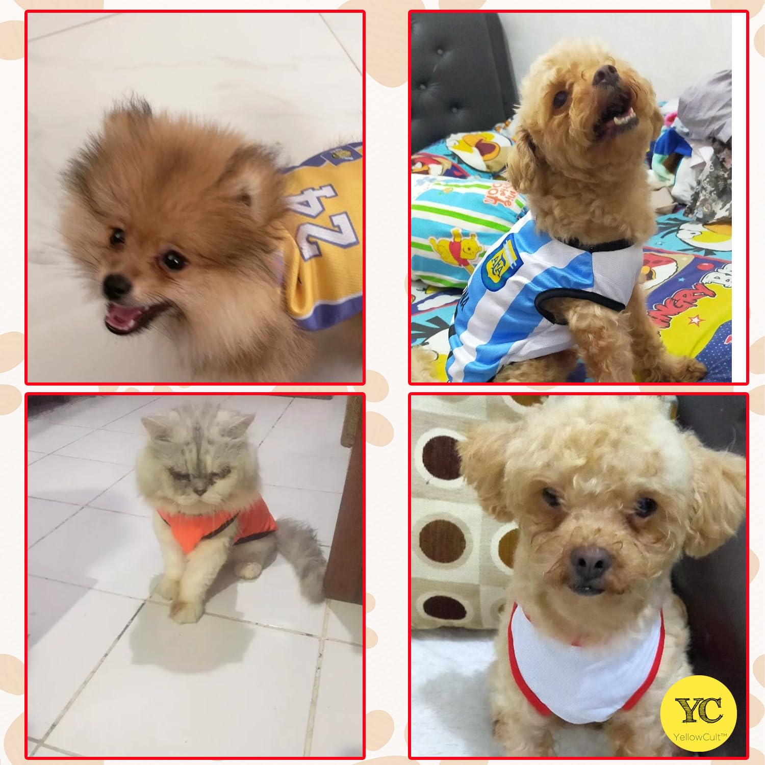 Yellowcult Cute Dog T-Shirt Clothes, Summer Sweetshirts Sporty Pet Random Design Outfit for Small Breed Dog, cat, Puppy, Kitten, Diwali, Festival, Travel, Outing, Photos(S- Any 1) 4