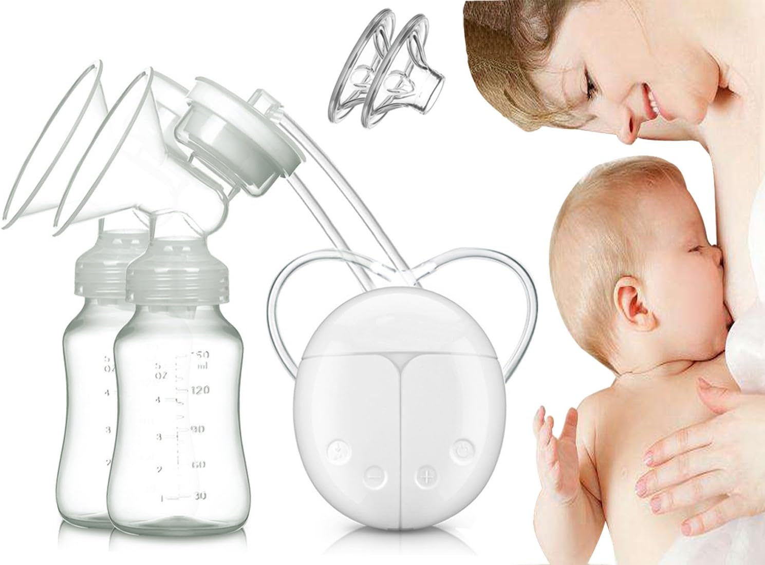 Dual Electric Breast Pump with Charge Plug and Silicone Cushions, Automatic Massage for Postpartum Prolactin
