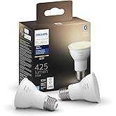 Philips Hue White 4.7W PAR20 Base E26 LED Smart Bulb, Dimmable, Bluetooth & Zigbee Compatible, Voice Activated with Alexa, 2-