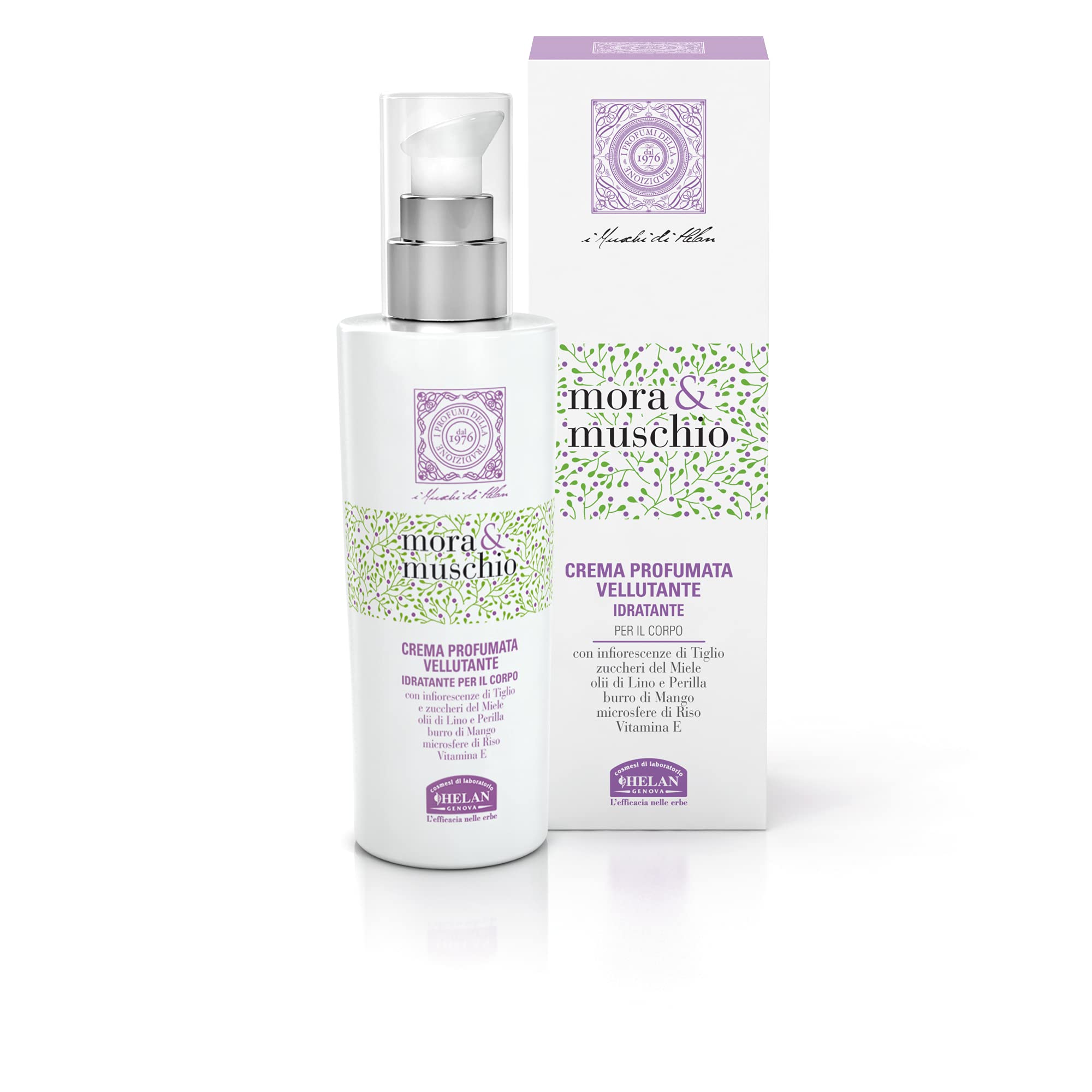 Helan, Mora e Muschio - Body Lotion with Mango and Vitamin E, Anti Aging and Antioxidant Moisturising Cream, Silicones Free - Body Cream with Honey for Radiant and Soft Skin, 200 ml - Made in Italy