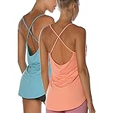 icyzone Workout Tank Tops for Women - Athletic Yoga Tops Open Back Strappy Running Shirts