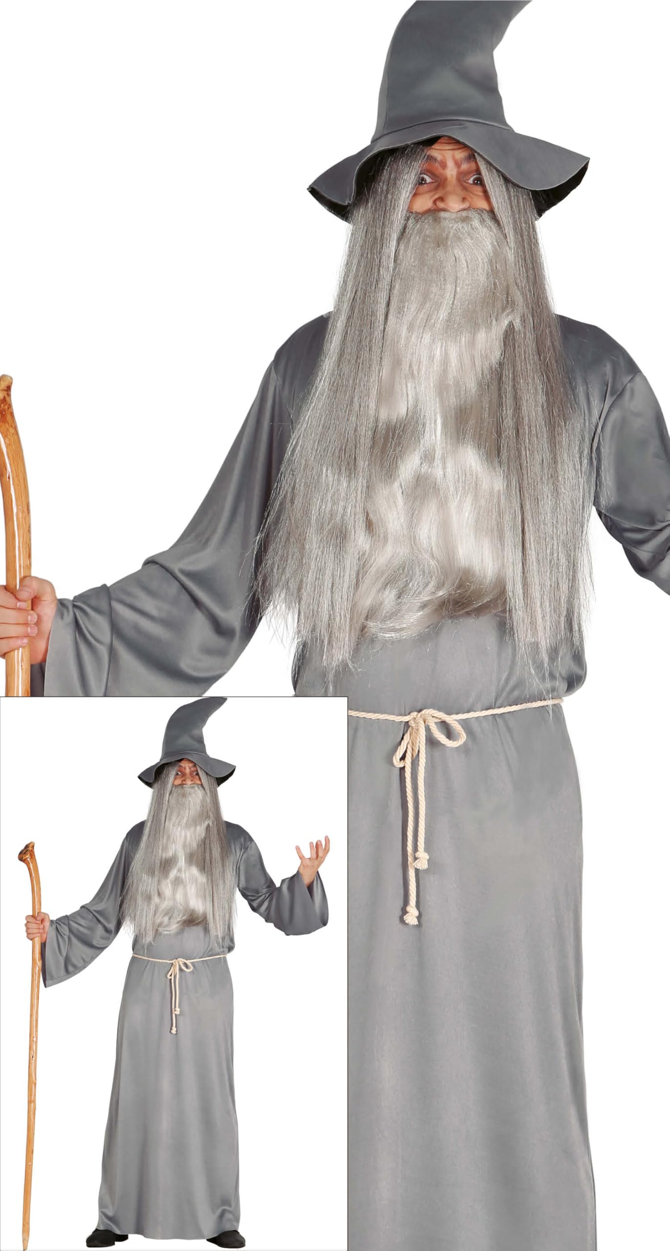 FIESTAS GUIRCA Adult Wizard Costume, Grey Wizard Costume, Size L 42-44