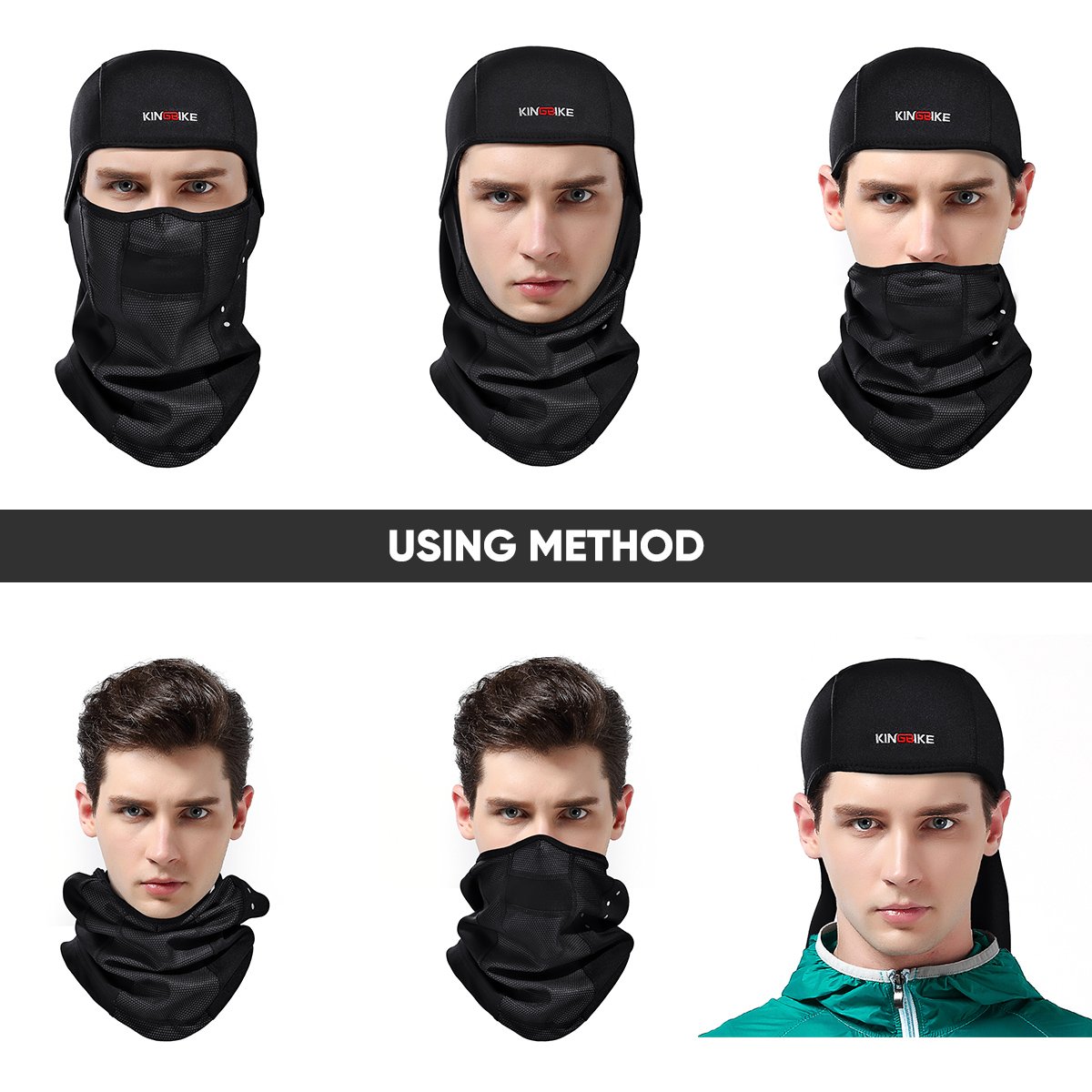 KINGBIKE Sturmhaube Sturmmaske Balaclava Skimaske Warme Gesichtsmaske für Kaltes Wetter Winter Skifahren Snowboarden Motorradfahren Eisfischen Herren Damen Schwarz(Winddicht) 7