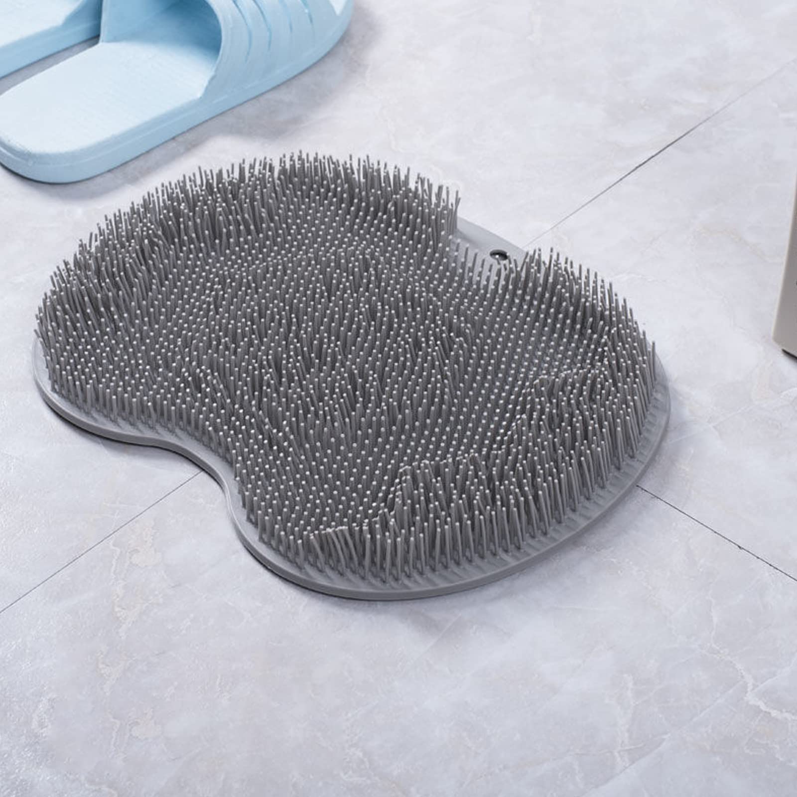 Back/Feet Scrubber for Shower,Foot Scrubber for Shower,Silicone Shower Brush with Suction Cup for Cleaning & Exfoliating Skin,Floating Body Long Bristles for Wet or Dry Brushing,30×25cm (Gray)
