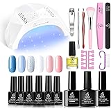 Beetles Gel Nail Polish Kit with U V Light Starter Kit, 6 Gel Nail Polish Set with 48W U V LED Nail Lamp, Base Gel Top Coat a