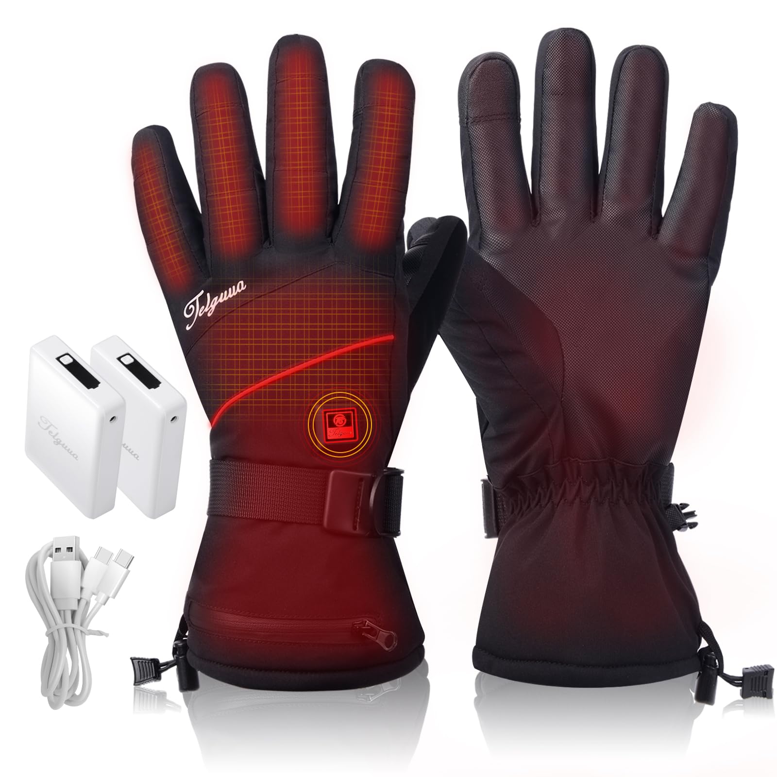 Telguua Heated Gloves for Women Men with 5500mAh 7.4V Battery Electric Rechargeable USB, Men's Heated Cycling Glove Waterproof Touch Screen, Upgraded, Women's heating Warm Work Glove