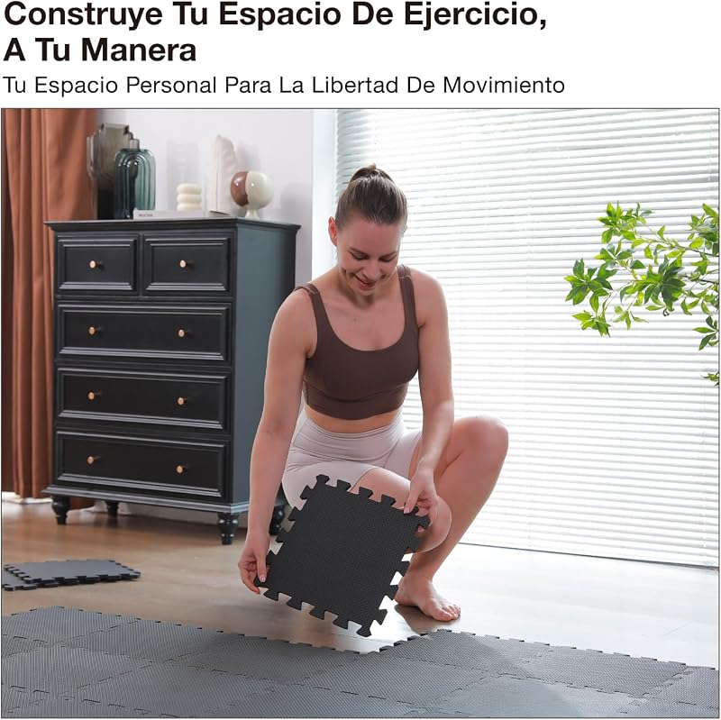 Juego de 18 alfombrillas para suelo de gimnasio, espuma EVA de alta densidad, antideslizantes y de alta amortiguación, ideales para yoga y fitness, perfecto para gimnasio en casa, 30x30 cm