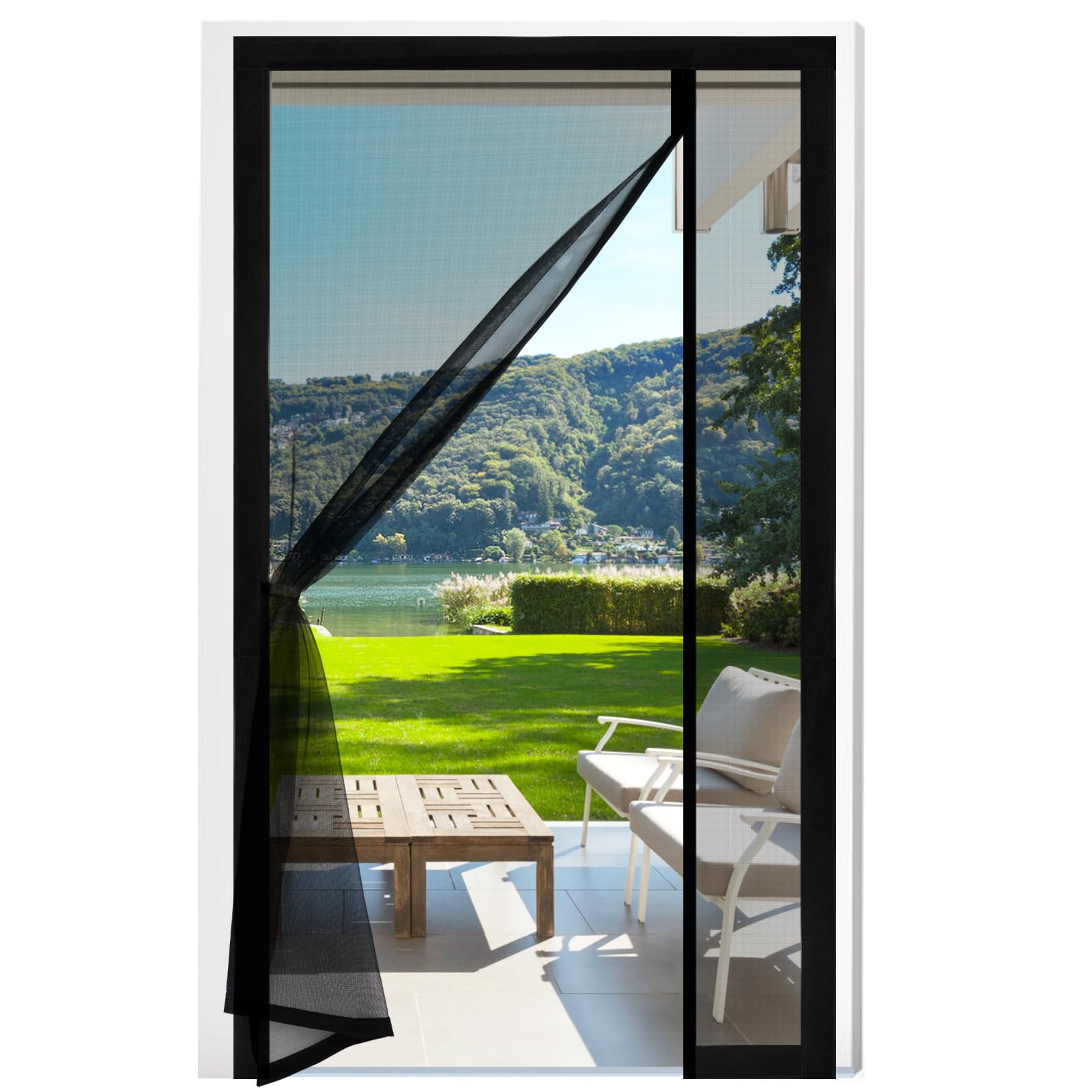 Fillis Magnetic Fly Screen for Doors 100x220cm, Side Opening Fiberglass Door Curtains Anti Mosquito Mesh with Full Frame Hook and Look, Keep Insects Out