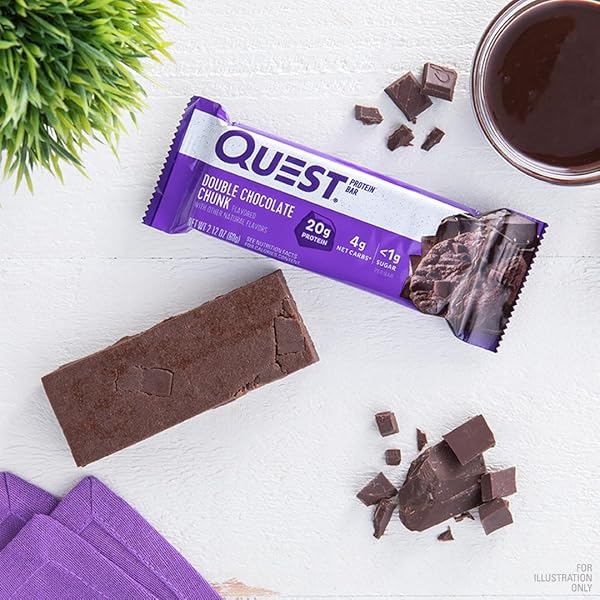 QUEST NUTRITION DOUBLE CHOCOLATE CHUNK PROTEIN BARS, 20G PROTEIN BARS, 1G SUGAR, 4G NET CARB, GLUTEN FREE, KETO FRIENDLY, 12 COUNT