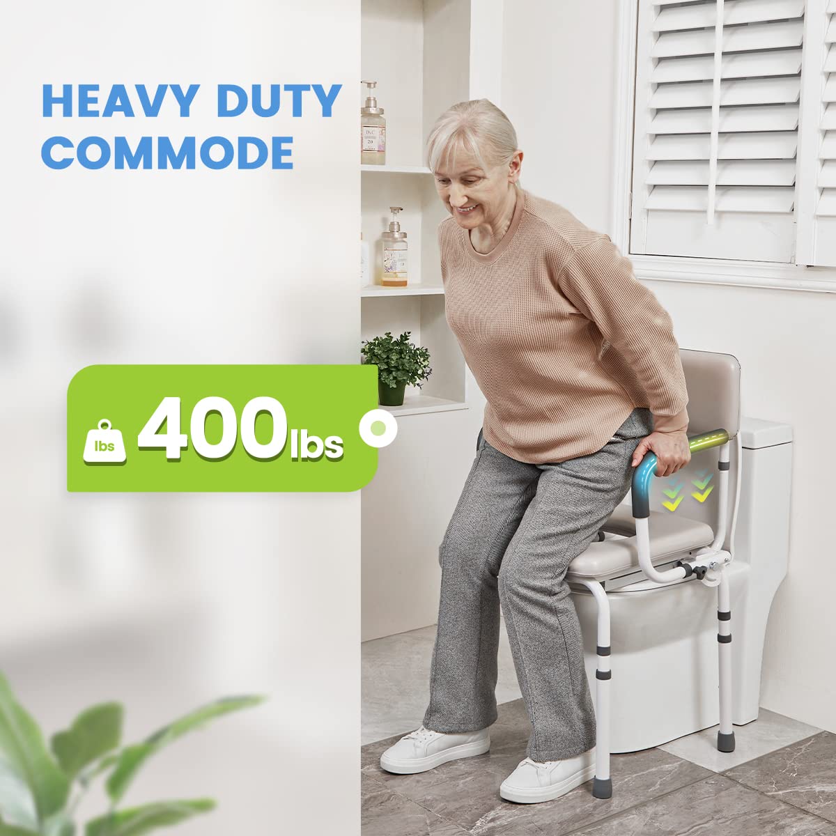 OasisSpace Heavy Duty Padded Drop Arm Commode, Bedside Commodes for Seniors, Commode Chair for Toilet with Arms & Removable Bucket in Bathroom or Bedroom