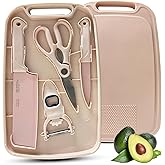 WEISHEHUG Cutting Board and Knife Set, 5 In1 Travel Cutting Boards And Knife Travel Cutting Board Kitchen Scissors and Peeler For Kitchen (Pink)