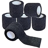 Hysiwen 6 Pack 2" x 5 Yards Self Adhesive Bandage Breathable Cohesive Wrap Self Adherent Vet Tape Self Stick Bandage Wrap for Sports, Athletic, Wrist, Ankle(Black)