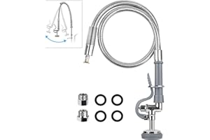 KANONEY Pre Rinse Spray Valve with Stainless Hose 44inch Flexible Commercial Sink Faucet Replacement Kit 1.42GPM High Pressure Restaurant Dish Sprayer for Wall/Deck Mount Industrial Kitchen Faucets