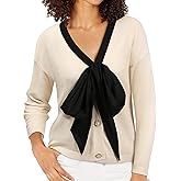 Women Bow Sweater Cute Tie Front Cropped Cardigan V Neck 7/8 Long Sleeve Fall Knit Top Elegant Holiday Party Office Wear