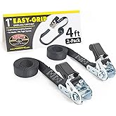 PowerTye - Endless Ratchet Strap - 1in x 4ft Easy Grip (Hookless), Tie Down Strap w/ 400 lb. Working Load Limit / 1,200 lb. Break Strength, Ideal for Motorcycle, ATV, Bike, & Coolers, Black 2-Pack
