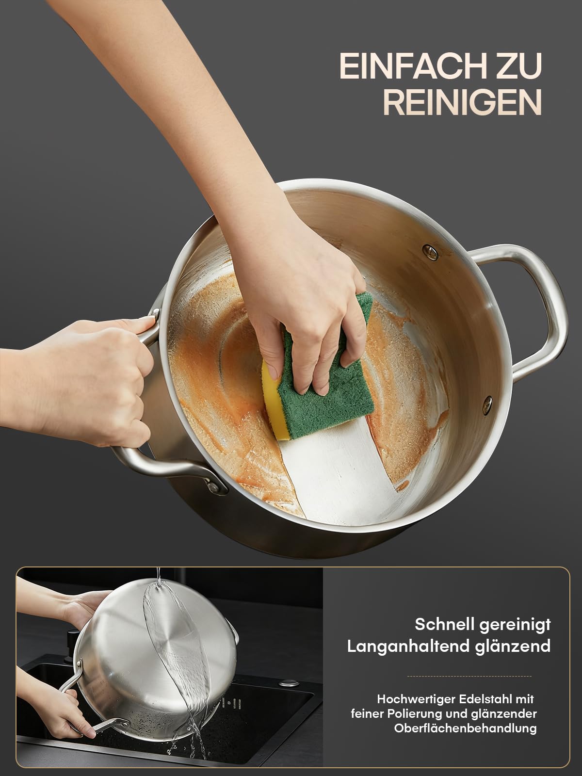 Topfset Edelstahl 3-PLY, 15-tlg Premium Induktions Töpfe Set Induktionsgeeignet für alle Herdarten, mit Dünsteinsatz & 5-Teilig exklusivem Löffelzubehör, unbeschichtet, für Camping und Wohnung 8