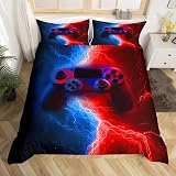 Loussiesd Gamer Bedding Set Double Size Red Blue Duvet Cover 3 Pcs view 3