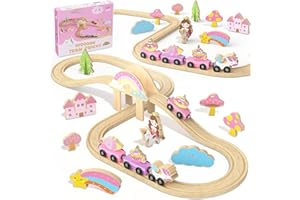 Ensemble de train licorne en bois pour tout-petits, jouets pour filles de 2 à 4 ans, jouets de train magiques avec voie ferré