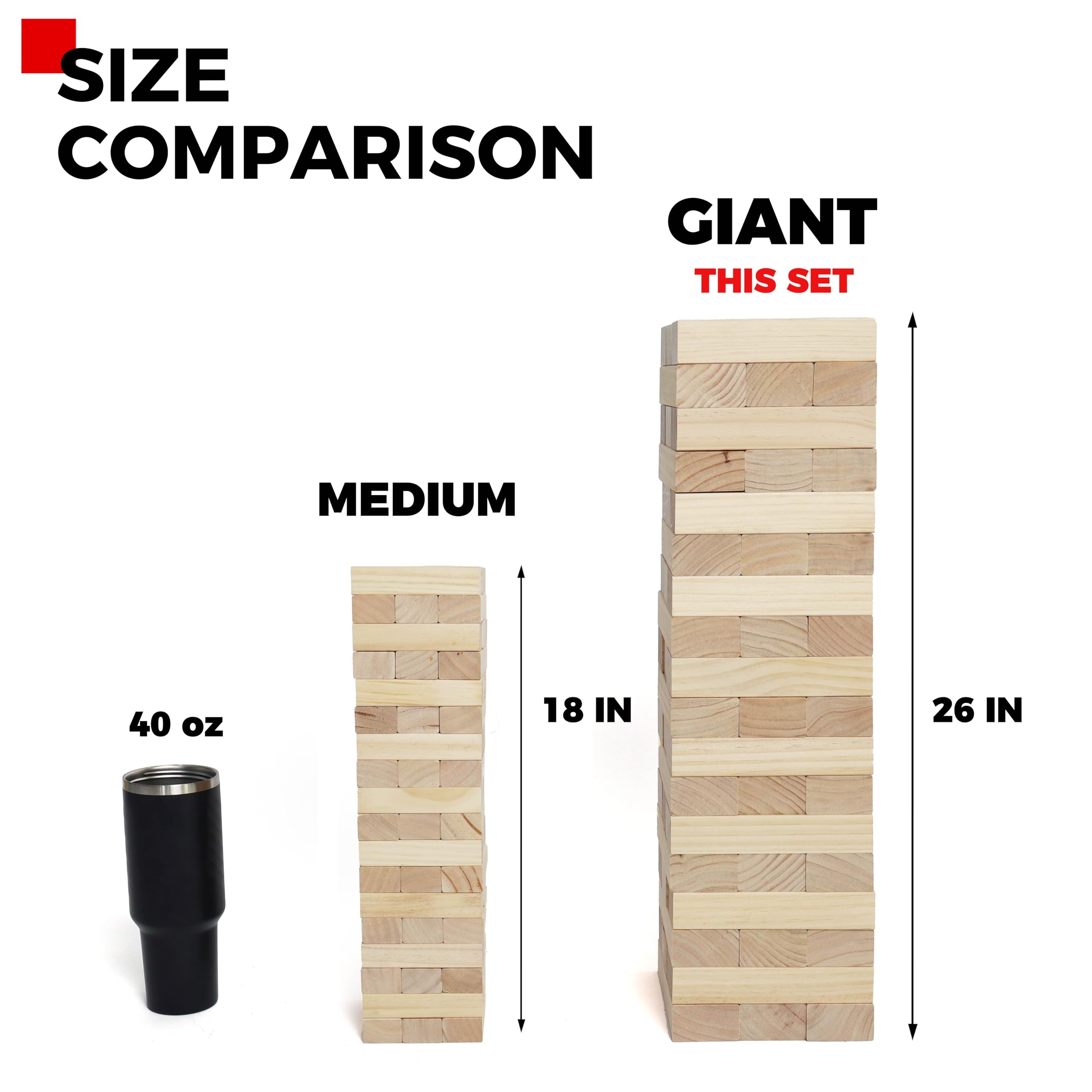 Outdoor Games Giant Tower Stacking Game Stack to 5 Ft Tall Includes 54 Blocks Carry Bag and Scoreboard - for Backyard,Beach,Lawn,Tailgates