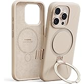 TORRAS Liquid Silicone for iPhone 16 Pro Case with 360 Spin Magnetic Ring Stand with Camera Control, Fit for MagSafe, OStand Q3 Silicone Non-Slip Protective Case for iPhone 16 Pro, Dune Beige
