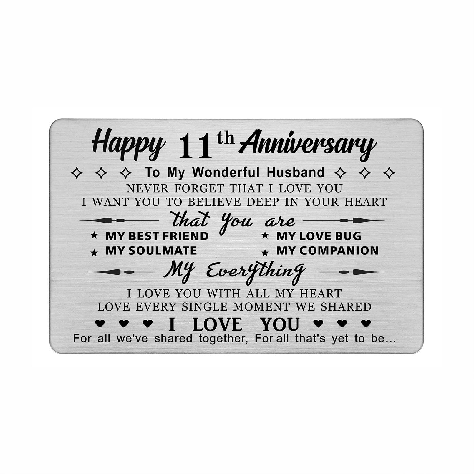 DEGASKEN 11th Wedding Anniversary Card Husband Him, I Love You With All My Heart, 11 Year Metal Keepsake Gifts for Men