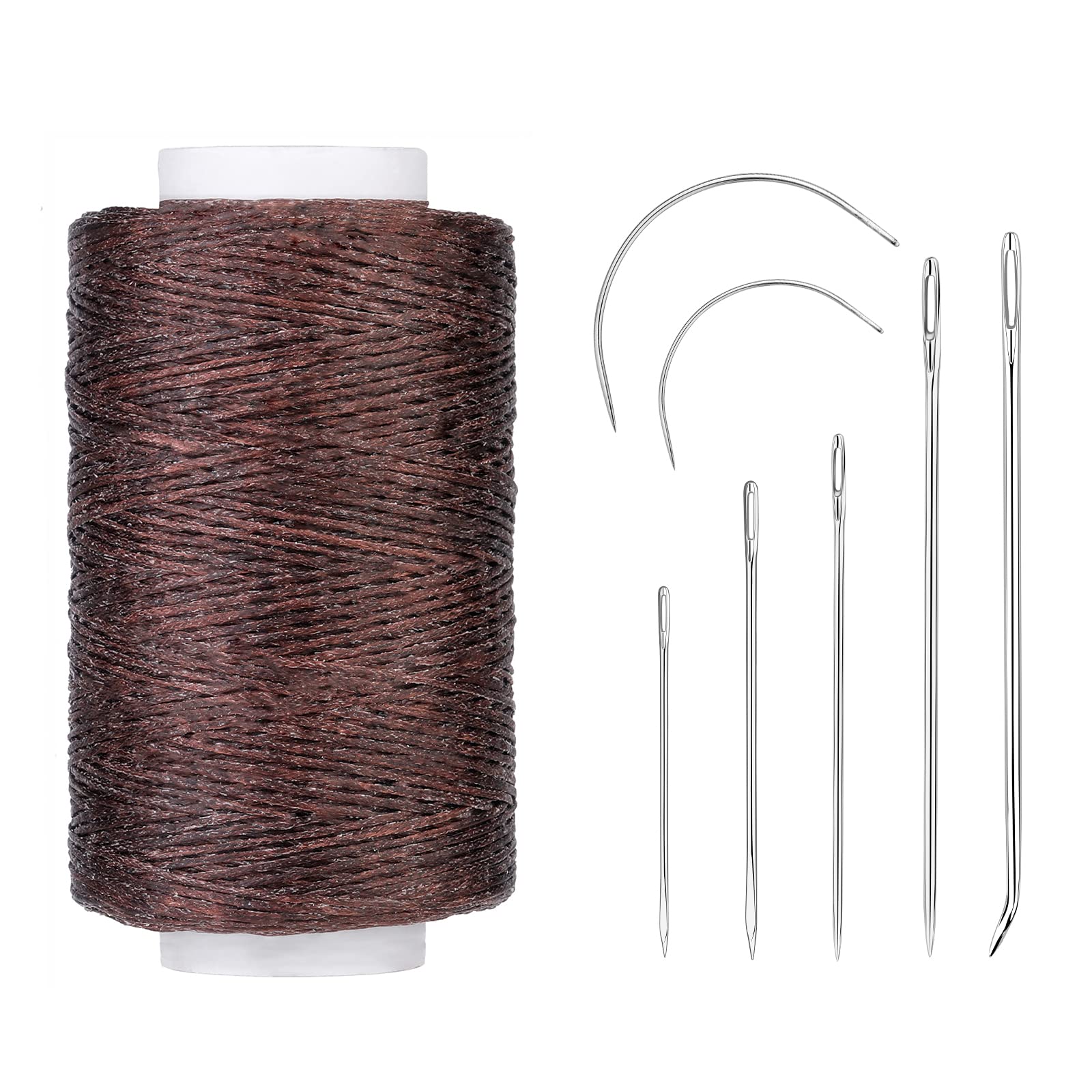 Leather Waxed Thread Cord, 250M Heavy Duty Sewing Thread Kit with Needles, 150D Upholstery Repair, Bookbinding, Shoe Repair, Leather Projects, Dark Brown