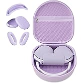 Case for Apple Airpods Max Headphones, Travel Portable Headphone Hard Case Cover Bag, Mesh Pouch with Zipper for Charger and Accessories (Purple case & Cover)