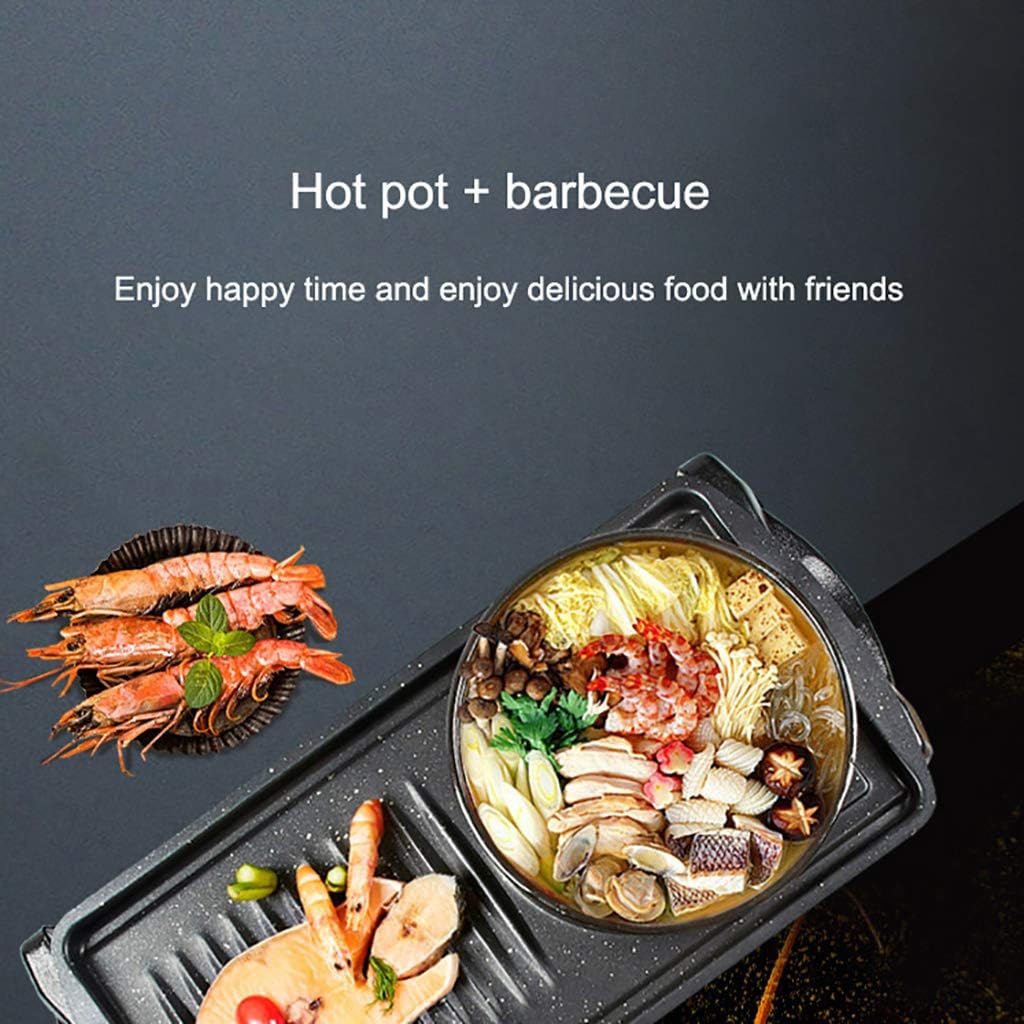 review 2-Layer Electric Barbecue Grill, 3 in 1 BBQ, Teppanyaki and Hot Pot, Independent Temperature Control, Removable, Easy to Clean
