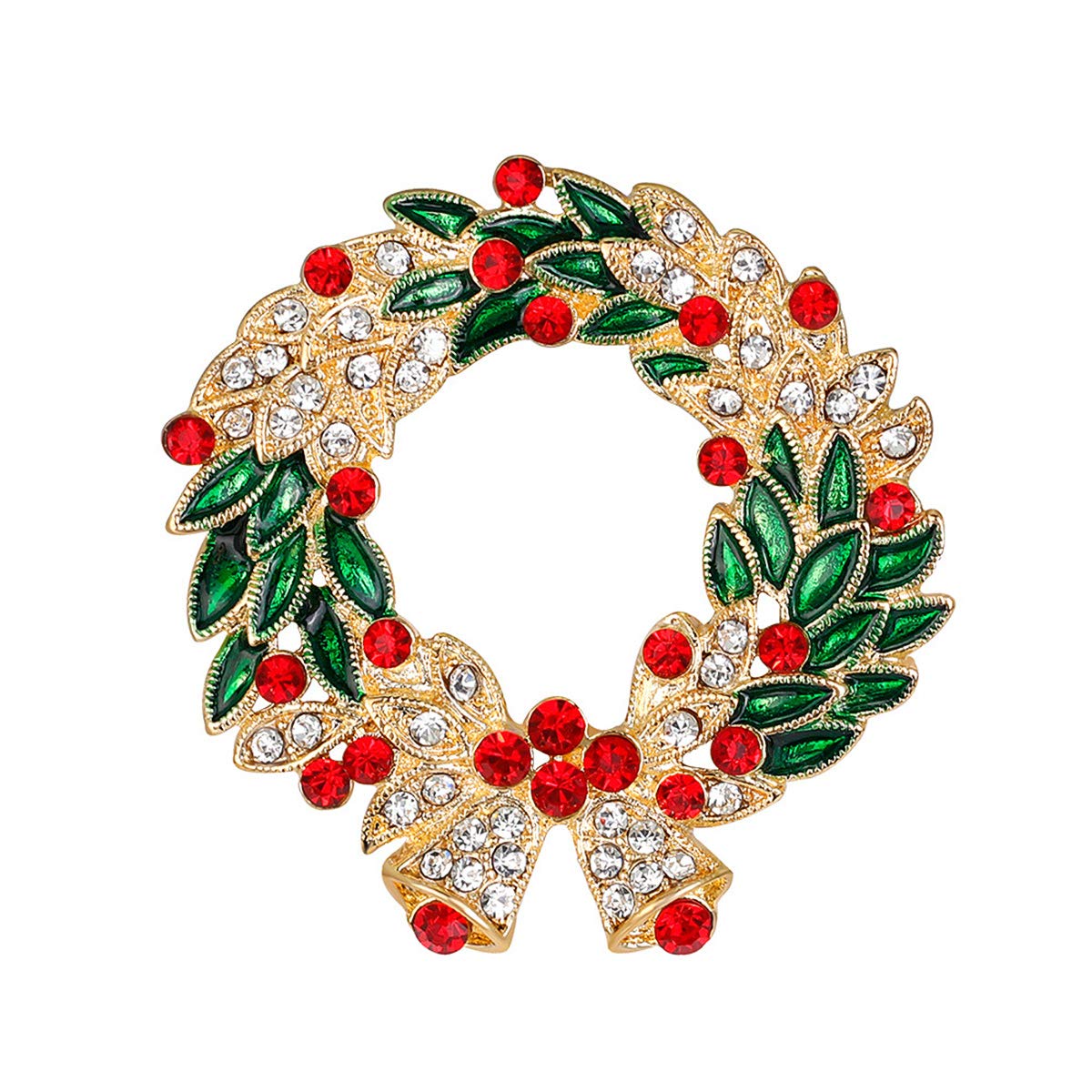 Mecool Brooch Pin Christmas Badges Wreath Pins Faux Crystal Flower Brooch Pins | Xmas Gifts for Women Christmas Gifts | Ladies Brooches | Crystal Jewellery
