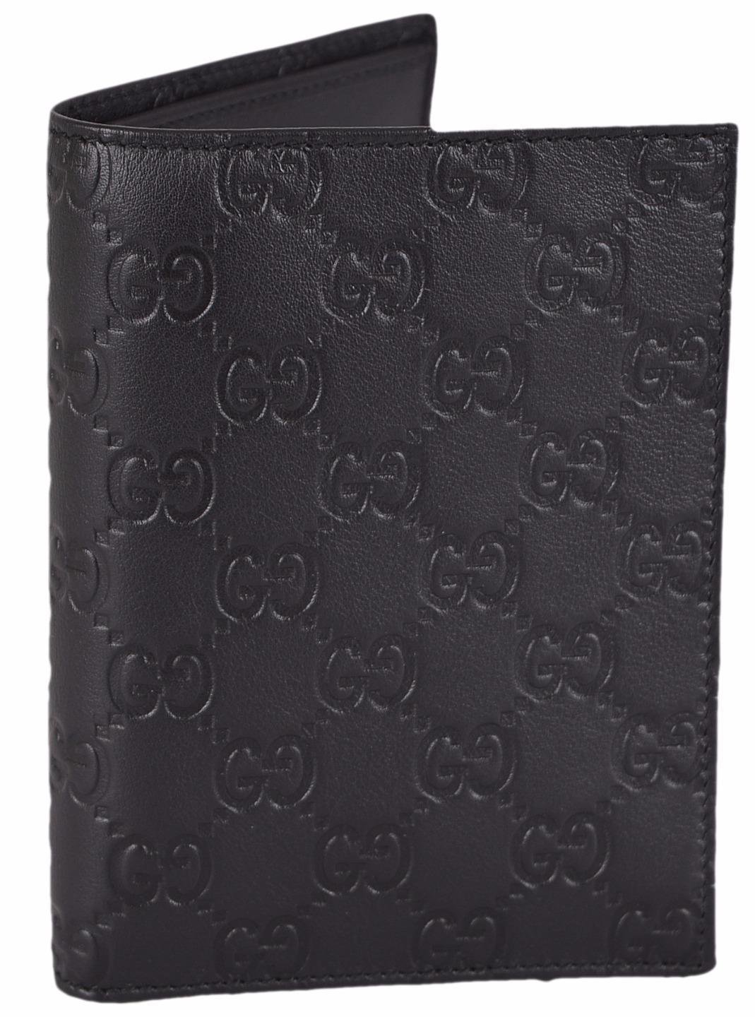 Gucci Men's Black Leather GG Guccissima Passport Holder Bifold Wallet
