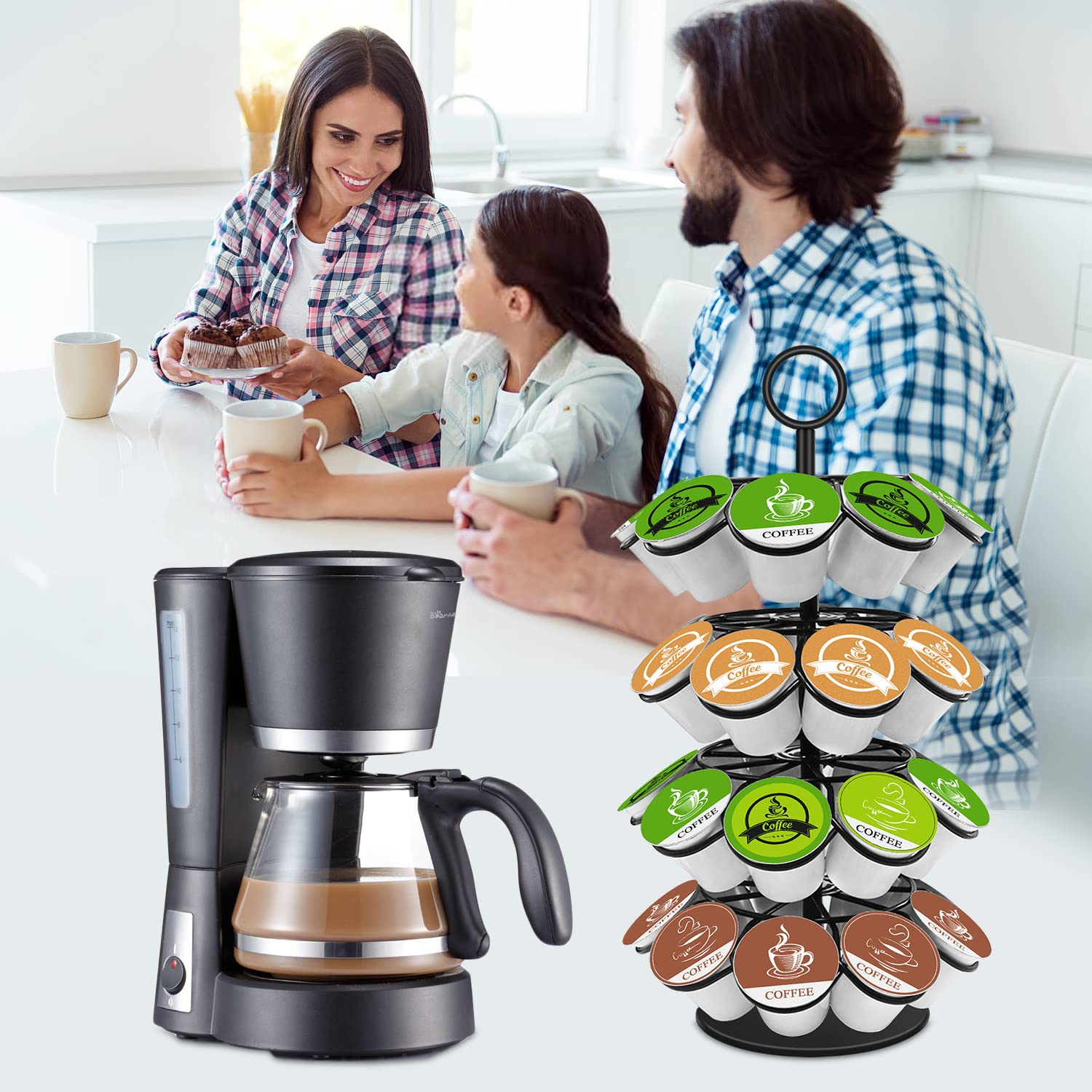 KIMIUP Coffee Pod Holder, K Cup Organizer Compatible with K-Cups(36 Pods), Kitchen Detachable Coffee Pod Organizer for Countertop, Spins 360-Degrees