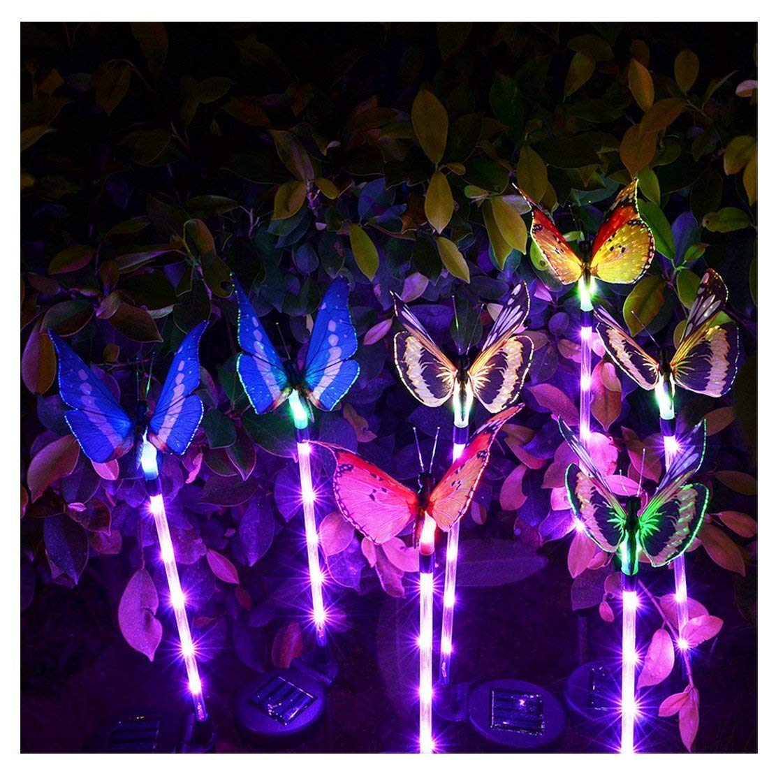 Dolucky Outdoor Butterfly Solar Garden Light Fiber Optic Butterfly Solar Powered Light with Multi-Color Changing LED Light for Garden Patio Flowerbed, Waterproof, 3 Pack