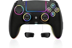 JUNHUAN Wireless Controller for PS-4/PS-3/PC/Steam Deck with Back Paddles/Hall Effect Trigger/TURBO/Cool RGB/Motion Sensor/3.5mm Audio Jack (Black) (PS-4-015)