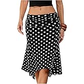 Verdusa Women's Polka Dots Ruffle Fishtail Skirt Elegant Ruched Knee Length Skirts