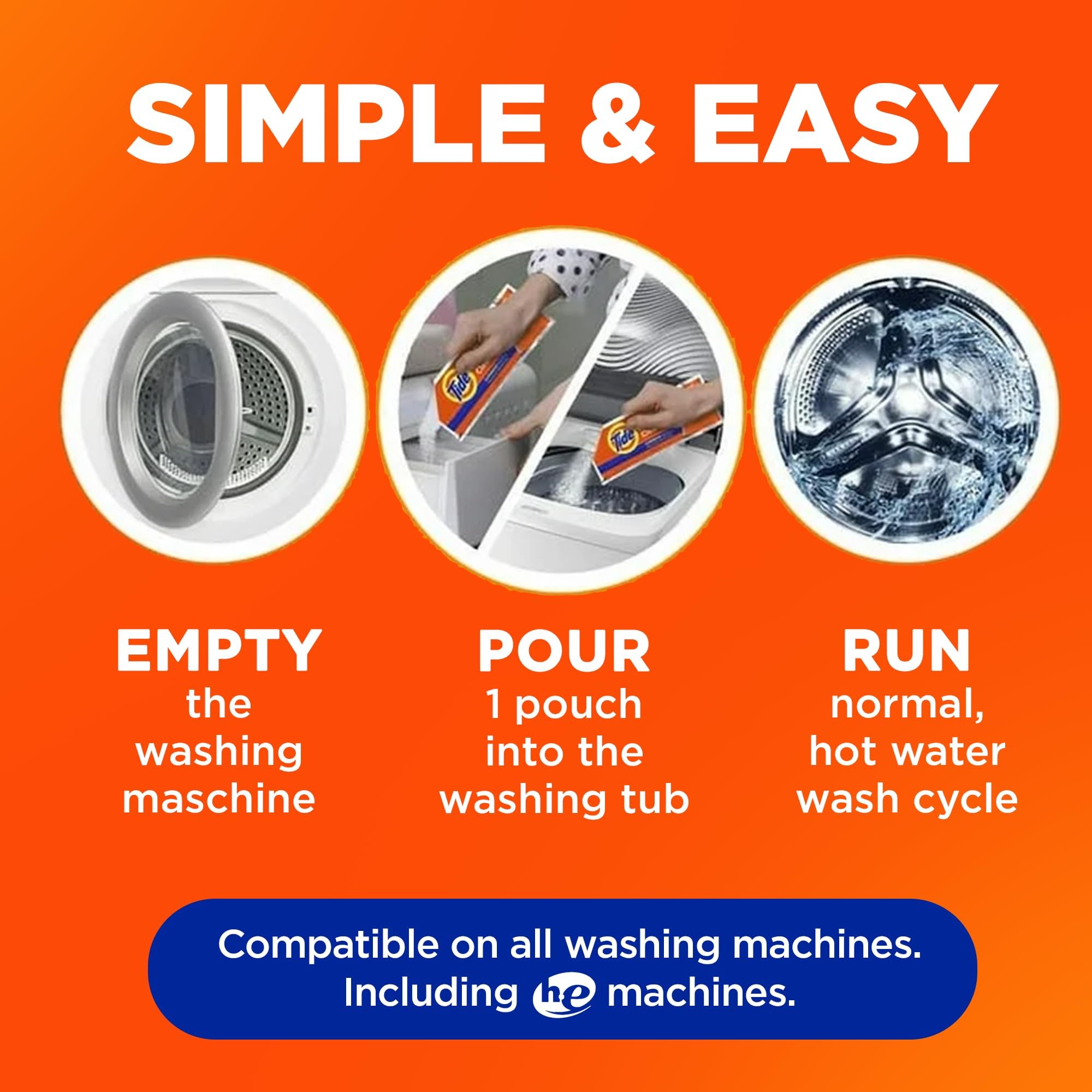 Washing Machine Cleaner by Tide, Washer Machine Cleaner with Oxi for Front and Top Loader Washer Machines, Deep Cleaning Odor Eliminator, 3 Month Supply