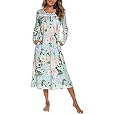 YOZLY Nightgowns for Women Soft Cotton Long Sleeve Night Gwon with Pockets