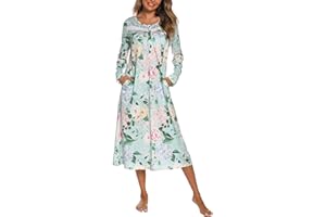 YOZLY Nightgowns for Women Soft Cotton Long Sleeve Night Gwon with Pockets