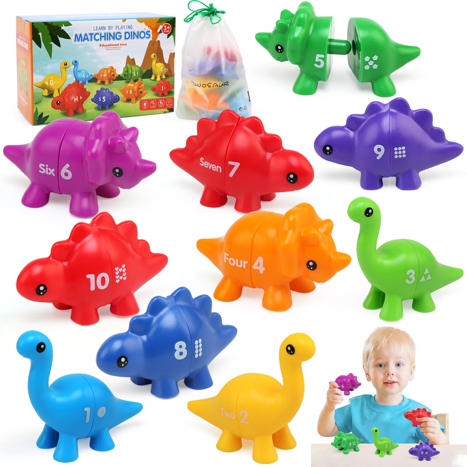 BelleStyle Montessori Toys for Toddlers 3 Year Old, Dinosaur Color Number Sorting Stacking Matching Games Educational Learning Toys for Kids 2-5 Years
