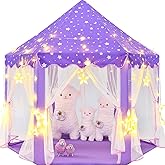 CUBNBUD Princess Tent with Large Star Lights for Girls Age 4-7, Kids Play Tent for Indoor, Castle Playhouse for Toddlers, Purple Princess Toy 55x53 inch