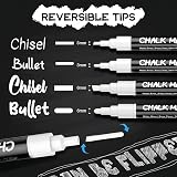 AOSUCO White Chalk Pens 4 Pack Washable Reversible Tips 3mm 6mm Labels view 2