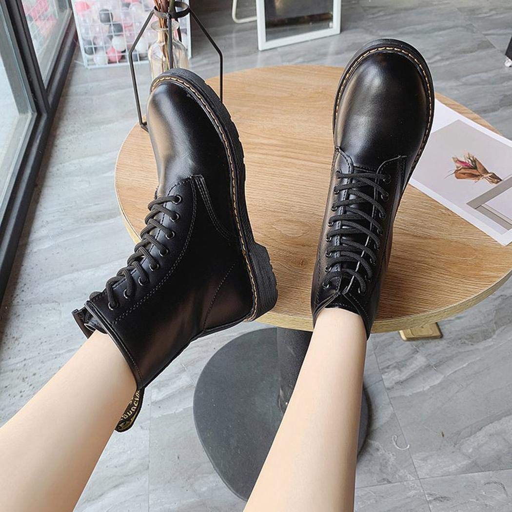 Haonike Botas Altas Martin de Estilo británico Zapatos Planos de Punta Redonda para Mujer Calzado de Invierno Botas