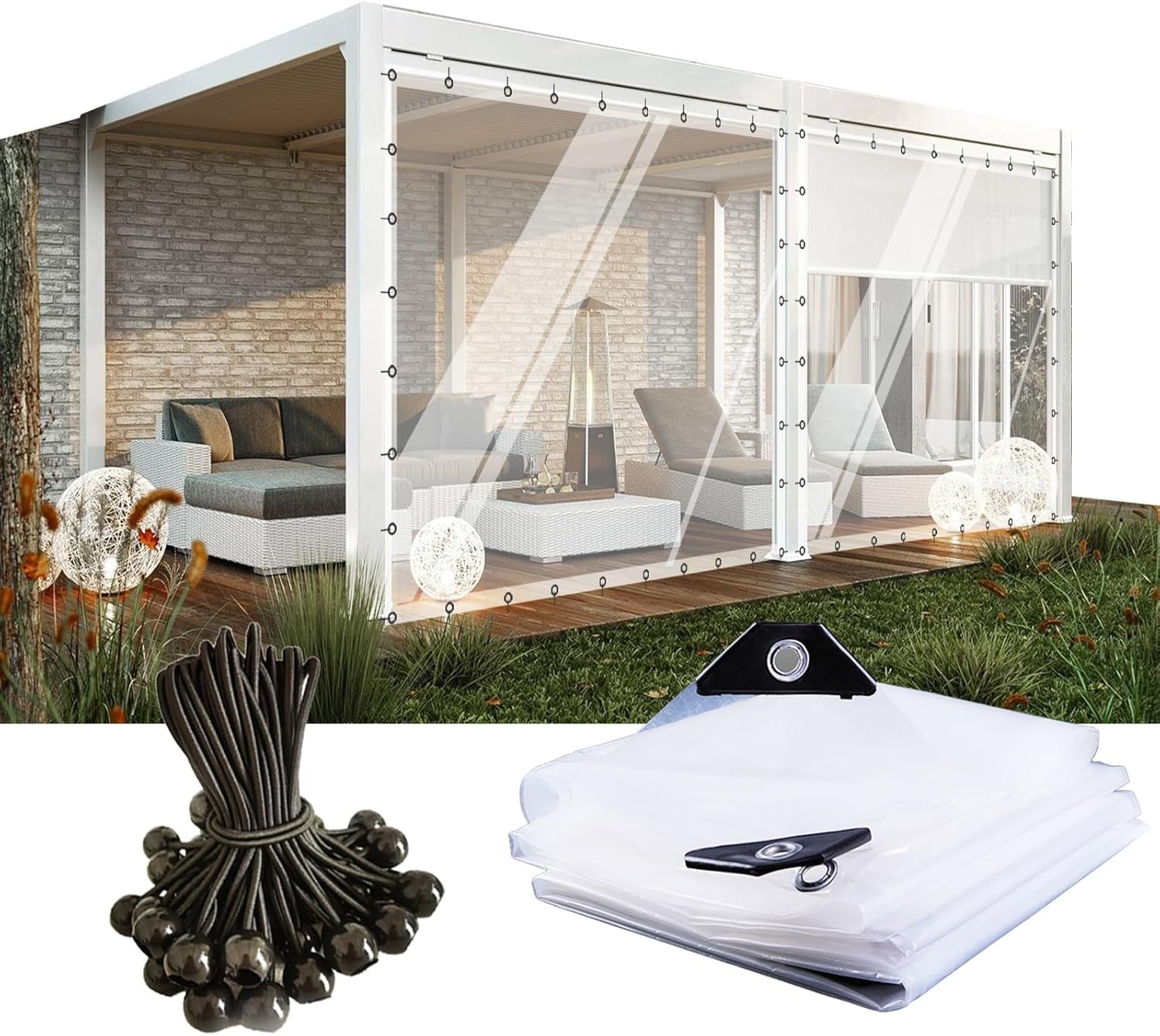 Outdoor Curtains - CghhDY Clear Waterproof Tarp, Waterproof Side Panels with Grommets, Garden Gazebos Curtain with Zip Door, for Gardens, Patios, Plants, Customizable (Color : A, Size : 10' x 20')