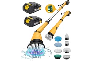 Qimedo Electric Spin Scrubber with Two Batteries, 1200 RPM High Power Electric Scrubber for Cleaning, Shower Cordless Cleaning Brush with LED Display for Bathtub Grout Tile Floor (8 Brushes)