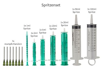 7 Stück Spritzen-Set Liquidspritze Hobbyspritze mit stumpfer Nadel verschiedene Größen für E-Liquids Aromen Hobby und Heimwer