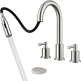 FELIXBATH Bathroom Faucet 3 Holes - Brushed Nickel Bathroom Faucet with Sprayer - Widespread Sink Faucets 2 Handles - Pull Down Vanity Faucets with Pop Up Drain and Supply Lines