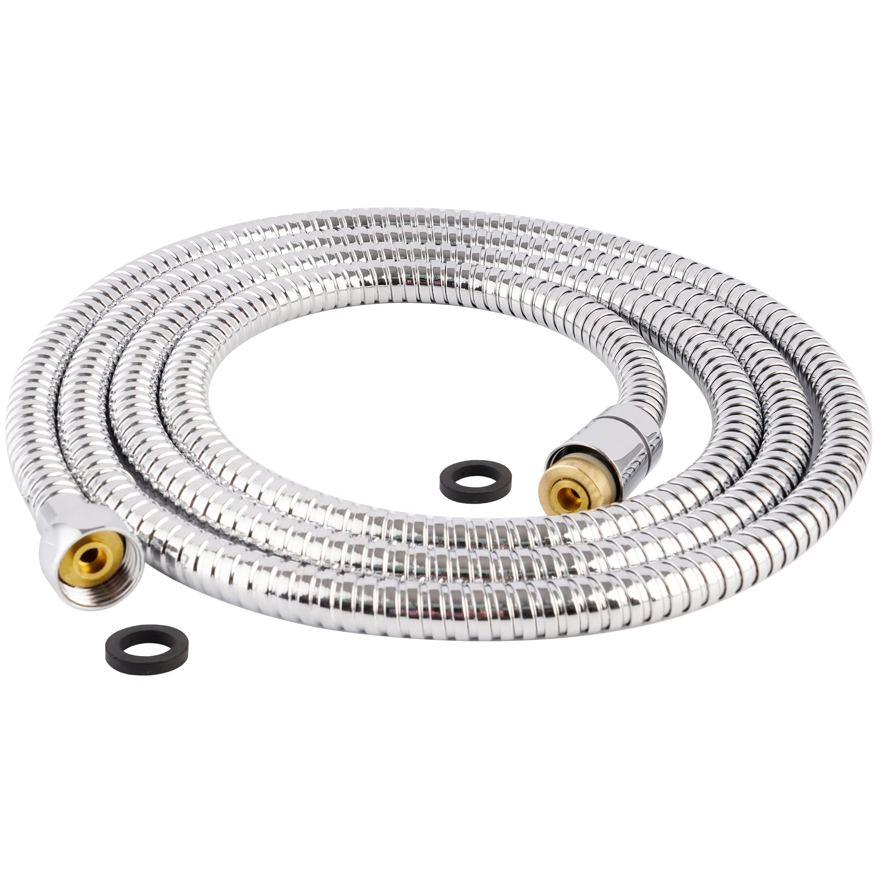 Photo 1 of Hibbent All Metal Shower Hose 90 inch (7.5 ft) Bathroom Handheld Shower Head Hose 2.3 meters Extension Replacement Part with Brass Fittings Made of Stainless Steel -Polished Chrome Finish